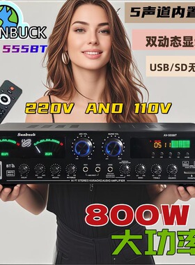 功放机220V大功率1000W蓝牙AV功放机家用K歌台湾跨境海淘出口110V