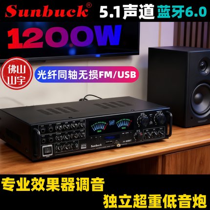 山宇1200W大功率功放5.1声道6.0蓝牙收音U盘专业调音重低音功放机