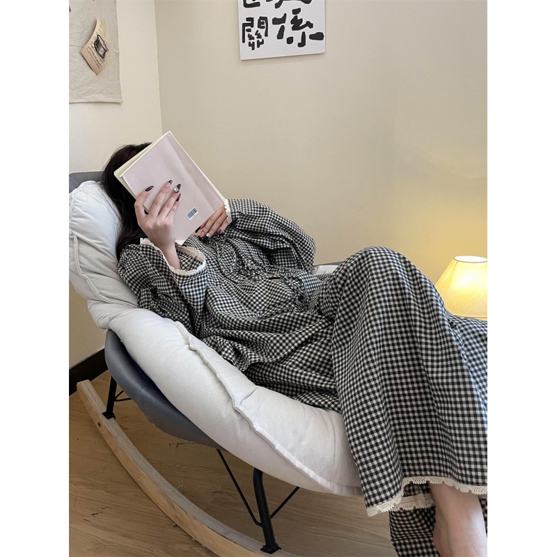 韩系高级感蕾丝花边睡衣女春秋季