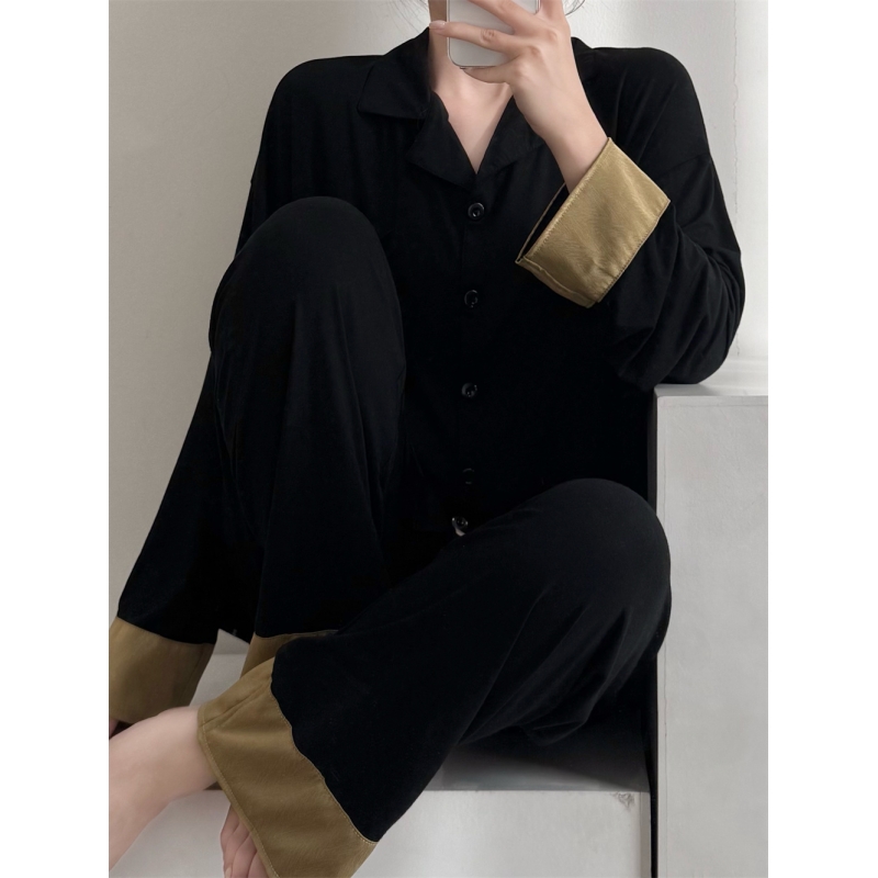 高级老钱风撞色金丝绒睡衣女套装