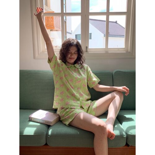睡衣女夏季大码可外穿家居服套装