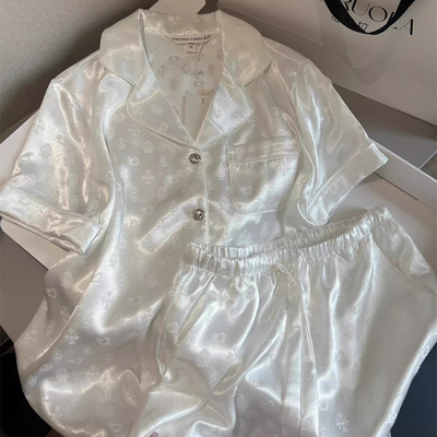 法式白色高级感绸缎面冰丝睡衣女