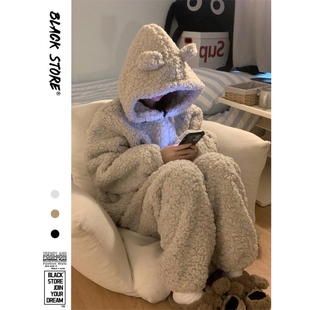 可爱软糯连帽珊瑚绒睡衣女款冬季加绒加厚保暖长袖长裤家居服套装