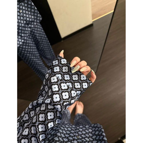 法式复古四叶花冰丝长袖睡衣女