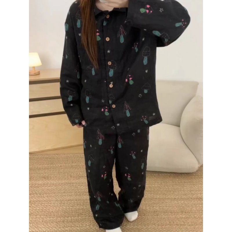 翻领睡衣女春秋季外穿家居服套装