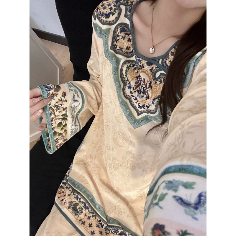 新中式复古銮金汉服金丝绒睡衣女