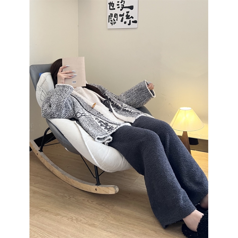 法式高级感印花针织半边绒睡衣女