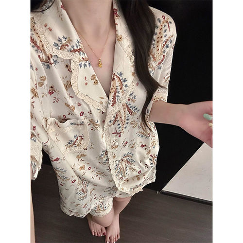新中式复古设计印花睡衣女款夏季