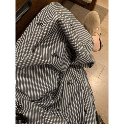 韩系撞色条纹蝴蝶结印花睡裤女