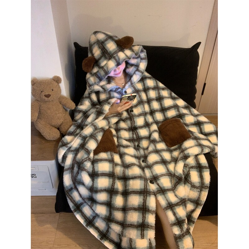 ins风少女可爱珊瑚绒斗篷睡衣女冬季加绒加厚连帽睡裙家居服睡袍,女士内衣/男士内衣/家居服,睡袍/浴袍,淘宝优惠券,粉丝福利购,淘宝优惠卷