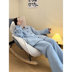 家居服套装 加厚保暖2025年新款 纯色慵懒风法兰绒睡衣女秋冬季 法式