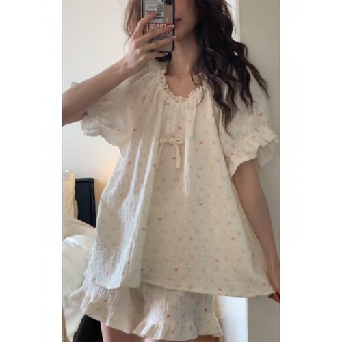 甜美碎花纯棉纱布睡衣套装