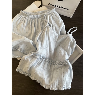 宽松家居服套装 甜美少女波点吊带短裤 大码 夏季 ins 睡衣女2025新款