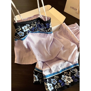 新中式 国风家居服三件套可外穿 纯欲风提花冰丝睡衣女春夏2026新款