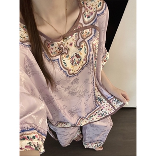 国风新中式古风温柔紫汉服睡衣女夏季2026新款短袖长裤套装家居服