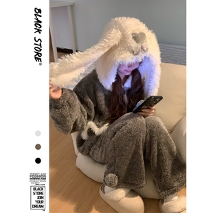 少女可爱HelloKitty连帽珊瑚绒睡衣女冬季加厚加绒毛绒家居服套装