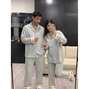 家居服套装 可爱小狗刺绣长袖 长裤 可出门开衫 情侣睡衣女春秋款 大码