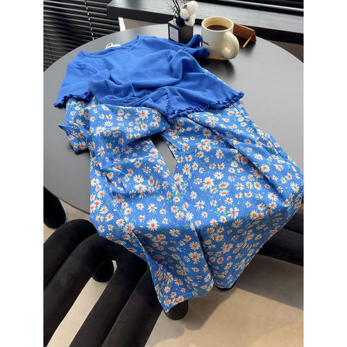 多巴胺蓝色短袖睡衣女夏季家居服