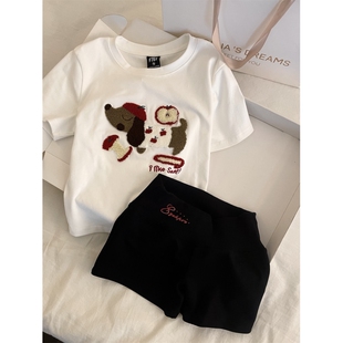 家居服套装 可爱卡通腊肠狗印花短袖 显瘦短裤 新款 可外穿 睡衣女夏季
