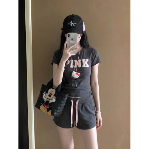 韩系设计感字母印花短袖睡衣女2026夏季新款大码短裤家居服两件套