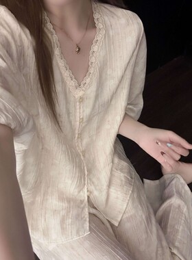 法式慵懒风轻奢气质开衫睡衣女夏