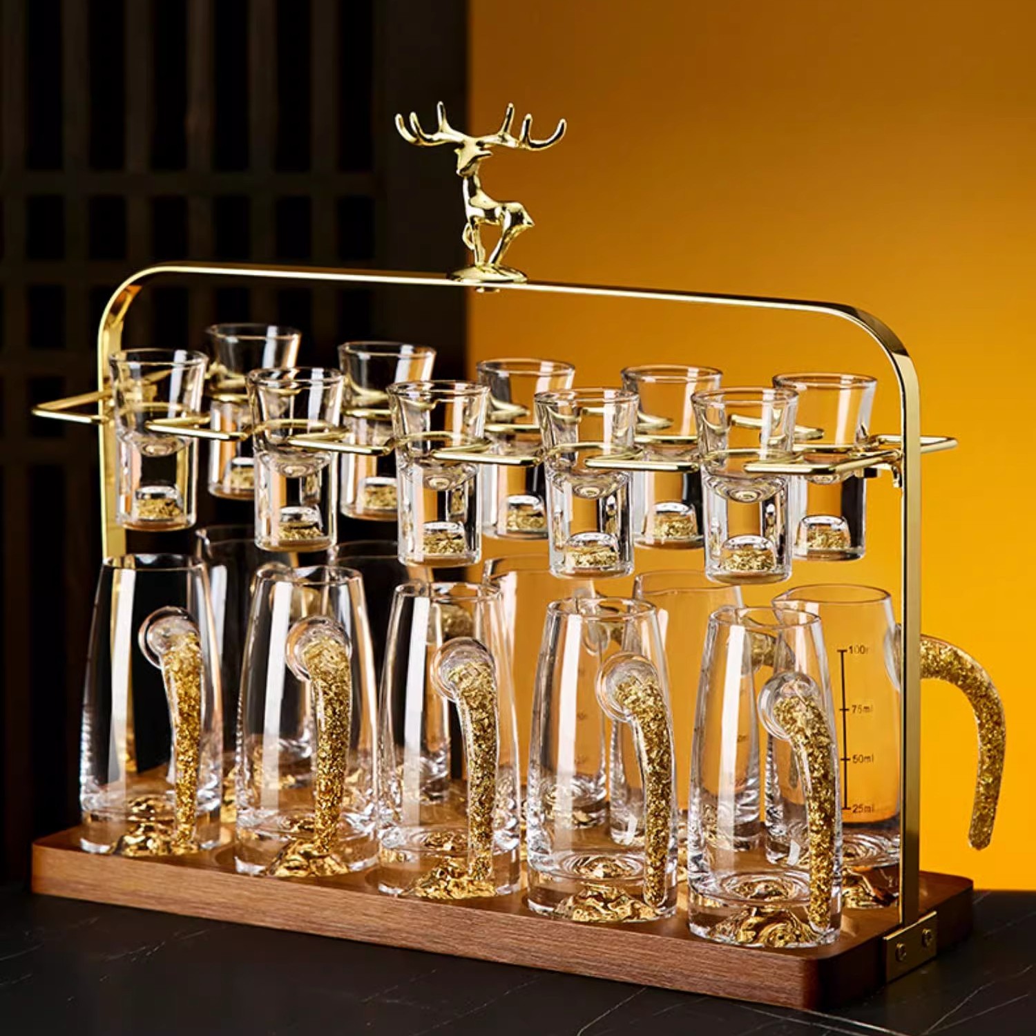 轻奢金箔白酒杯酒架套装家用底托