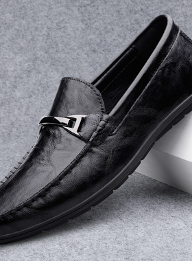 2026春季新款男士豆豆鞋真皮透气韩版潮流一脚蹬软底懒人休闲皮鞋