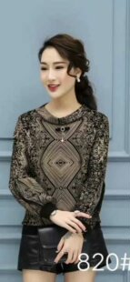 2021韩版新款女装套头圆领长袖时尚印花宽松显瘦百搭短版T恤小衫