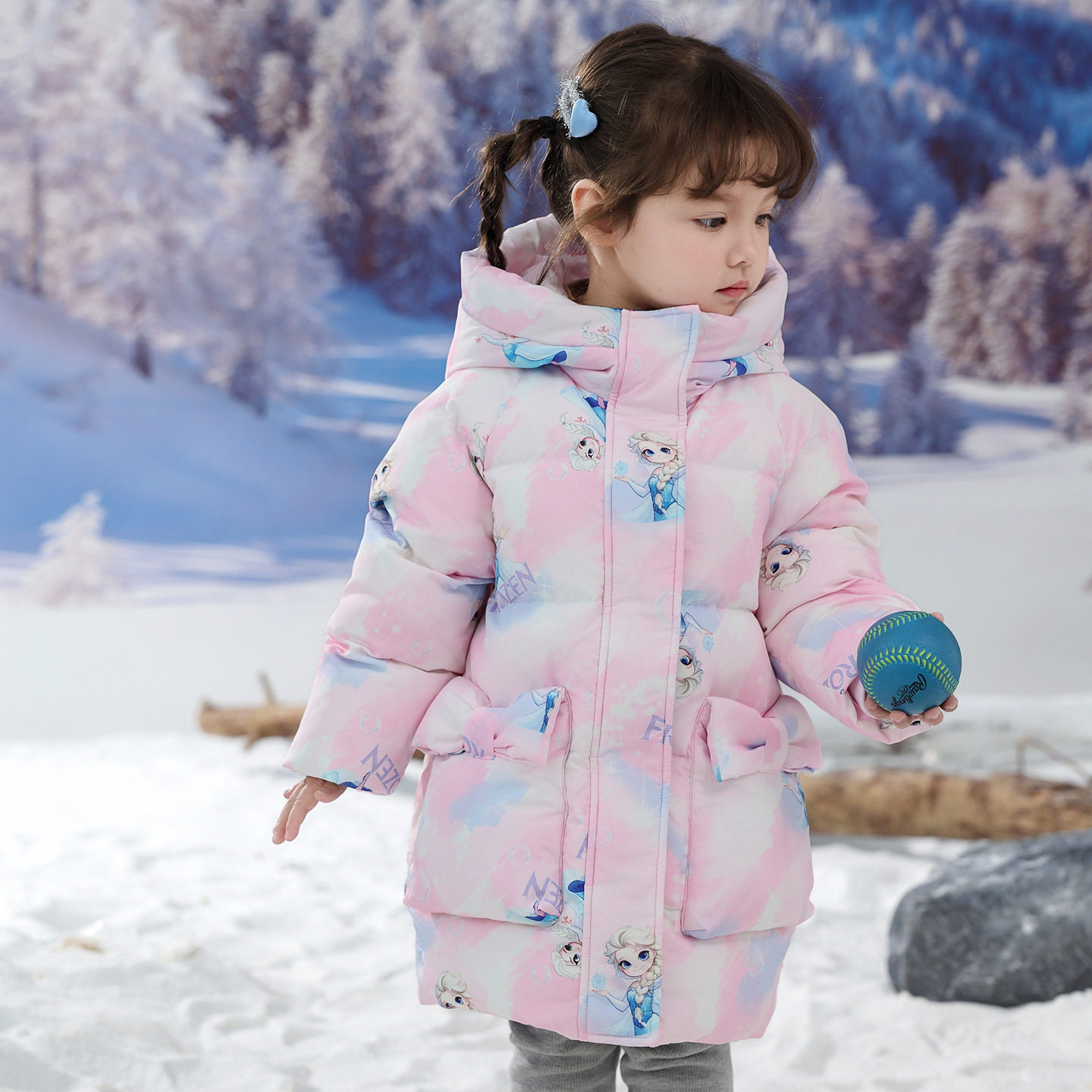 女童中长款加厚保暖印花羽绒服