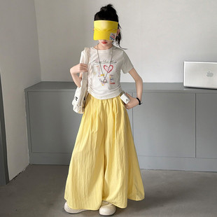 女童超好看裙裤套装2026新款女孩大童多巴胺短袖阔腿裤两件套夏装