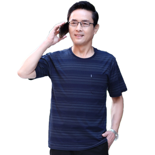 中老年人男装短袖t恤休闲上衣爸爸装夏装中年圆领冰丝夏天半袖男