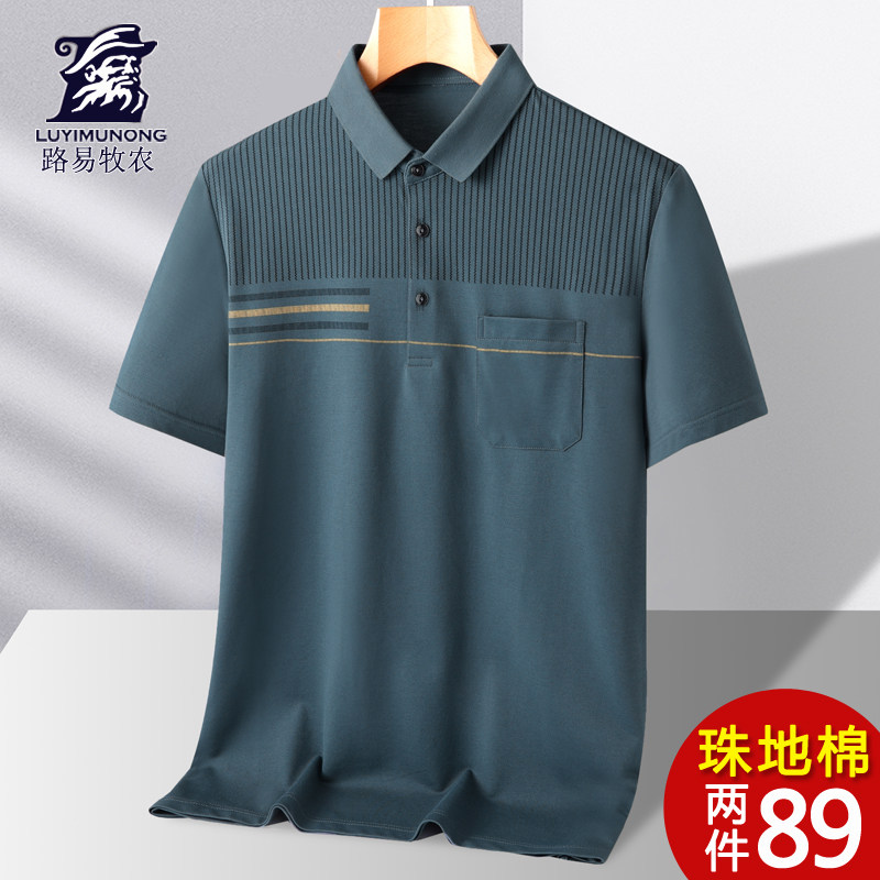 爸爸夏装短袖t恤男夏季新款中老年丝光棉polo衫男士宽松冰丝上衣