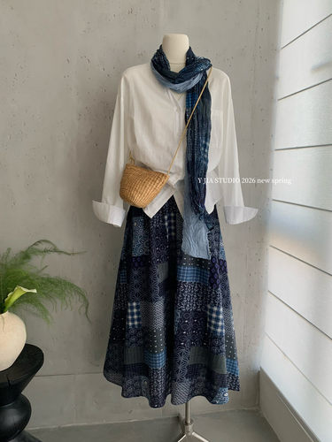 【Y.JIA 伊嘉】度假防晒罩衫+拼接印花半身裙(配丝巾) Y26-1137