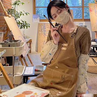围裙定制画画成人专用防水牛仔花艺美甲理发店画室油画服女美术生