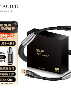 SKW旗舰纯银USB-A转B音频线银方口DAC数码电脑耳放功放解码数据线