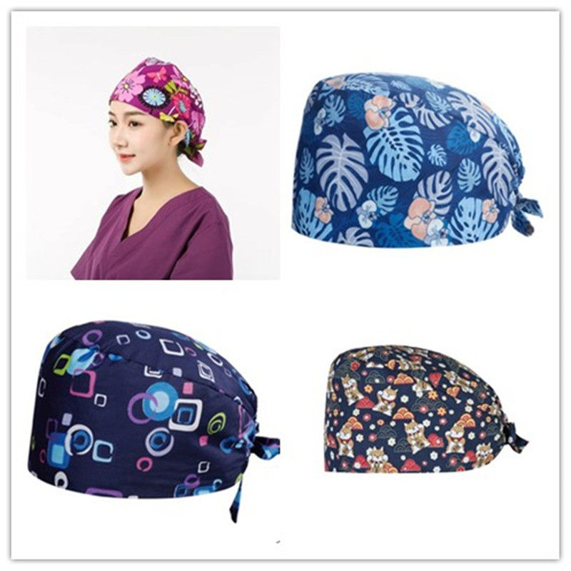 COTTON OPERATING ROOM PRINTED HATS MALE AND FEMALE DOCTORS WORK CAPS NURSE CAPS BANDANAS SURGICAL HATS COSMETIC DENTISTRY