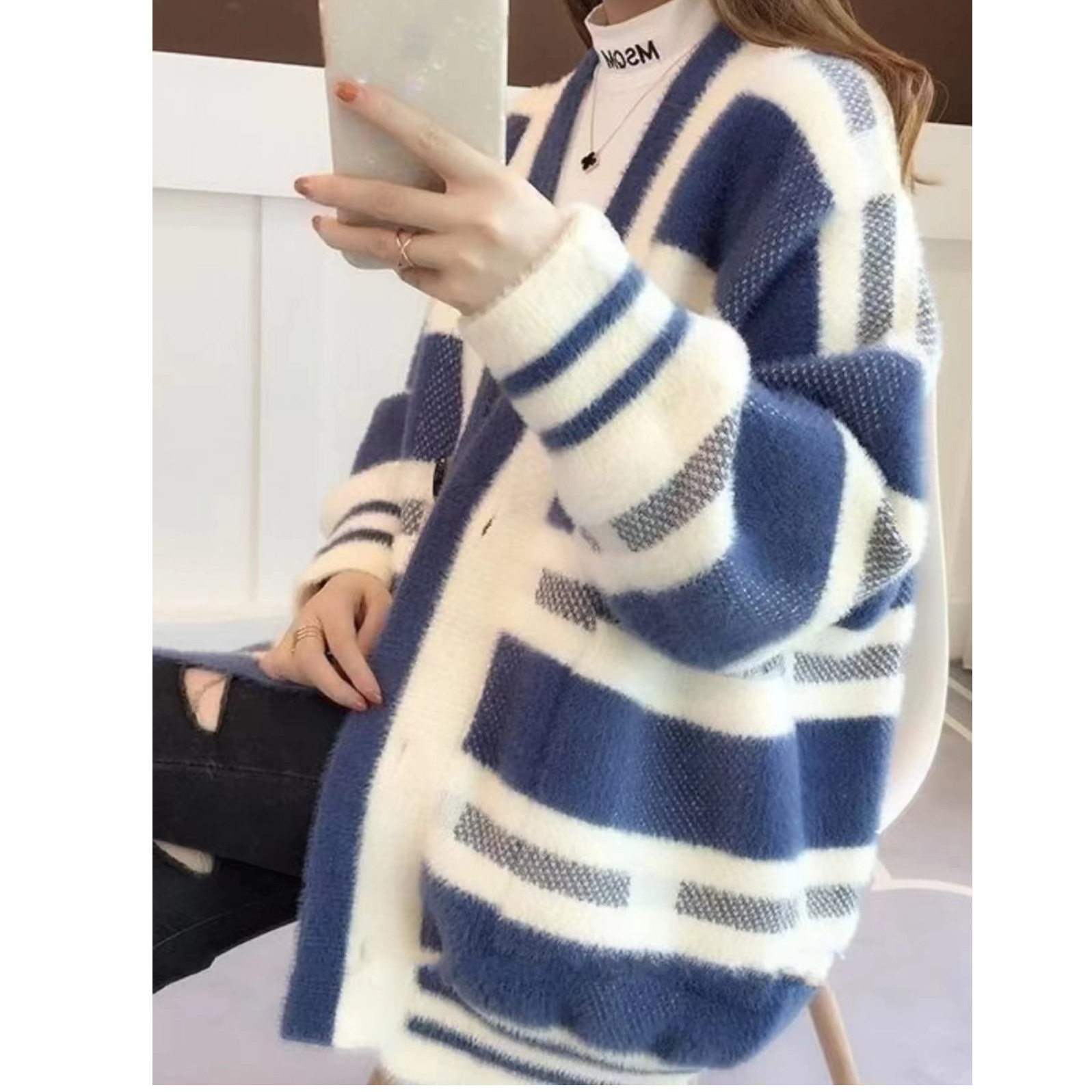 仿水貂绒针织毛衣女装宽