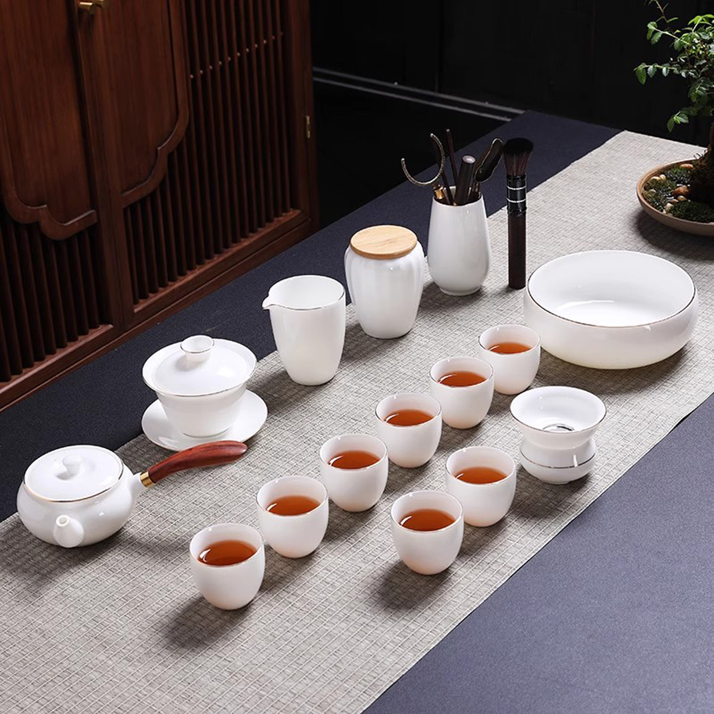 简约羊脂玉功夫茶具套装陶瓷侧把壶泡茶杯子家用白瓷高档送礼礼品