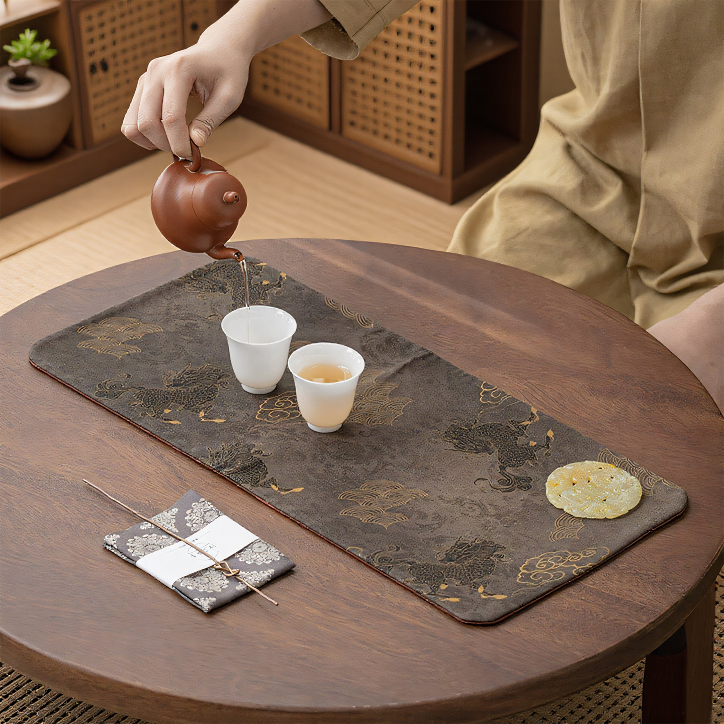 香云纱布艺茶道日式双面柞蚕丝