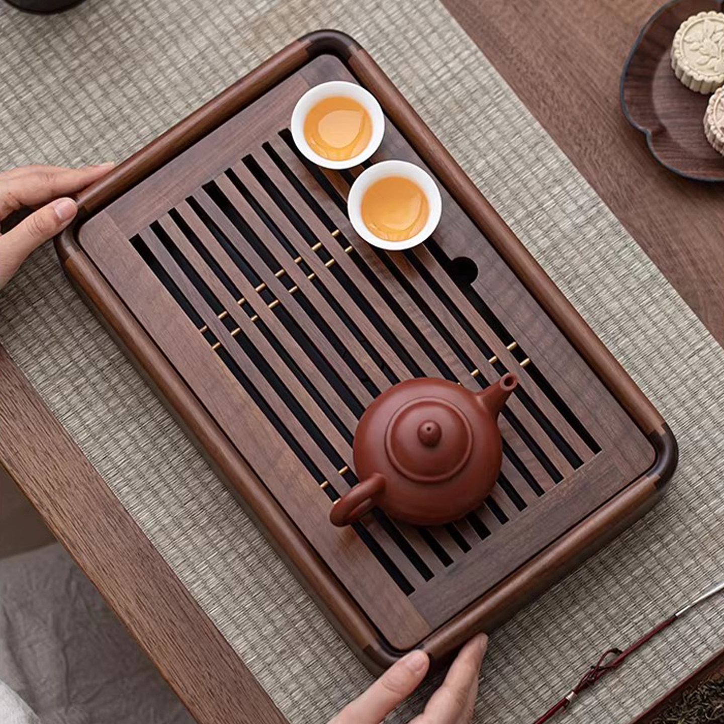 北美胡桃木简约小型储水茶盘