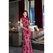 复古旗袍 高定网底植绒扎染气质修身 尤克菲儿 原创设计新中式