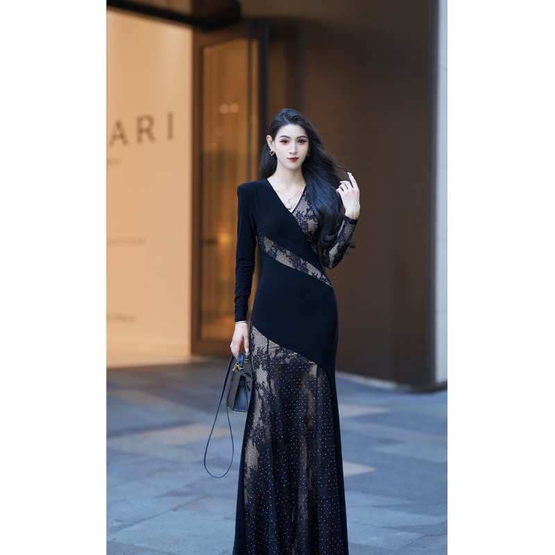 尤克菲儿 轻奢高定水晶麻网纱烫鱼尾裙显瘦修身优雅法式连衣裙,女装/女士精品,连衣裙,淘宝优惠券,粉丝福利购,淘宝优惠卷