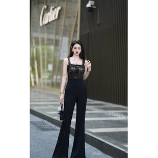 尤克菲儿 原创高定进口罗马布气质优雅修身吊带微喇连体裤