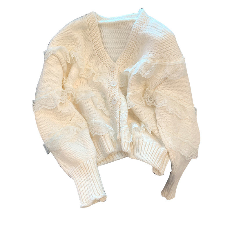 WHITE KNITTED CARDIGAN WOMENS V-NECK 2023 NEW SPRING AND AUTUMN WEAR DESIGN SENSE SOFT GLUT SWEATER JACKET AUTUMN AND WINTER STYLE