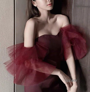 泰国潮牌女装新款V领网纱袖派对礼服名媛女神范修身显瘦连衣裙女