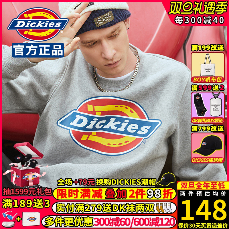 Dickies圆领卫衣男帝客潮牌LOGO印花全棉毛圈布套头上衣冬季新品