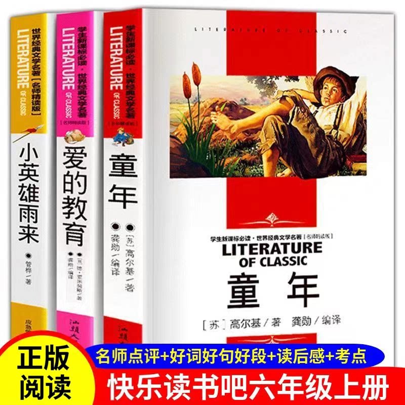 童年爱的教育小英雄雨来6六年级上册课外书全套3本正版高尔基名师精读版快乐读书吧语文小学生阅读物故事书籍课本同步