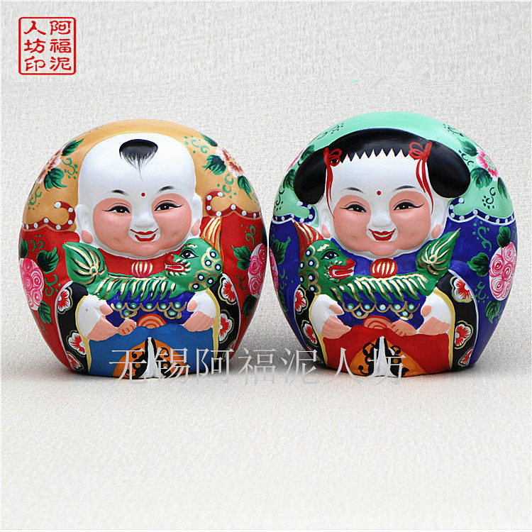 无锡惠山泥人精品无锡特产麒麟大阿福摆件大师纯手工传统民间特色