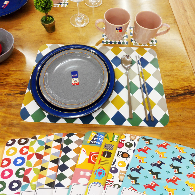 韩国hana 防油防水碗盘餐厅桌垫西餐防烫隔热垫子pp 2个杯垫2餐垫
