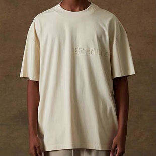 宽松圆领套头短袖 FOG 字母印花植绒Logo FW22 T恤tee Essentials